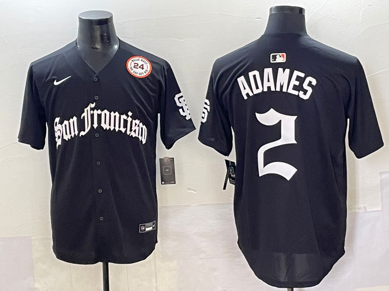 Men 2025 San Francisco Giants 2 Adames Black Five generations Joint Name Nike MLB Jersey style 12